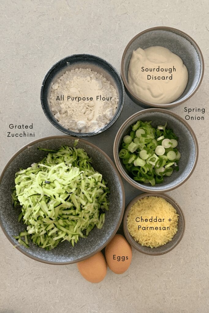 Ingredients for sourdough zucchini fritters