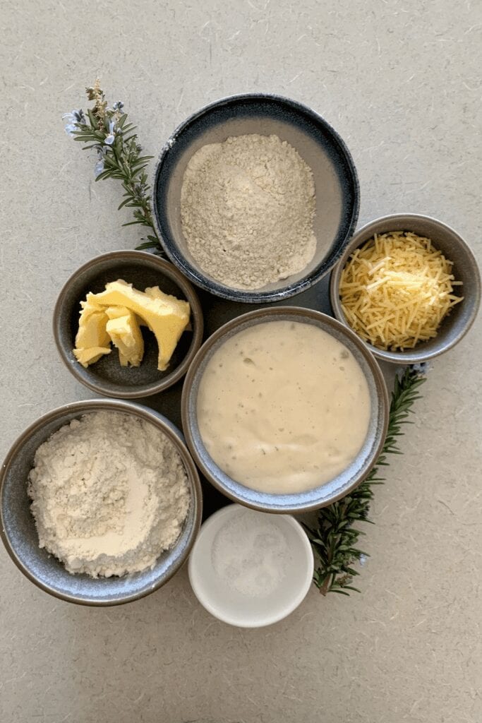 Ingredients for sourdough discard crackers recipe