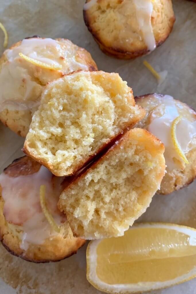Tender cakey sourdough lemon muffins