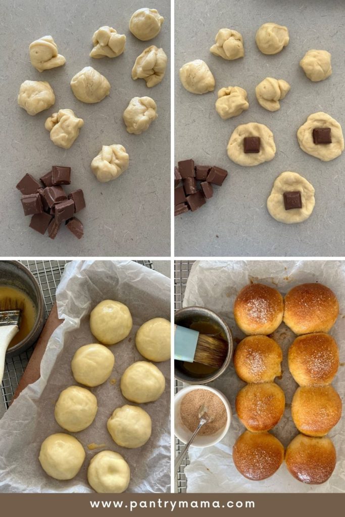 process photos for baked sourdough brioche donut balls