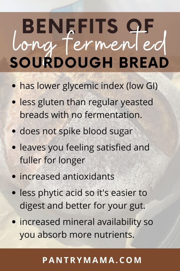Benefits of long fermented sourdough bread - infographic.