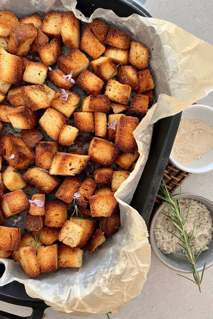 Croutons made from sourdough bread are a great way to use up leftover sourdough bread